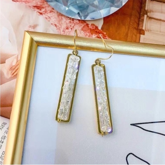 Crystal Rectangle Drop Earrings - Picture 2 of 7